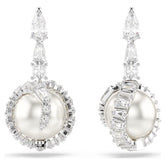 Snake drop earrings, Crystal pearl, Mixed cuts, Year of the Snake, White, Rhodium plated